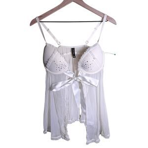 VICTORIAS SECRET sexy little thing tie front rhinestone coquette girl teddy 36D